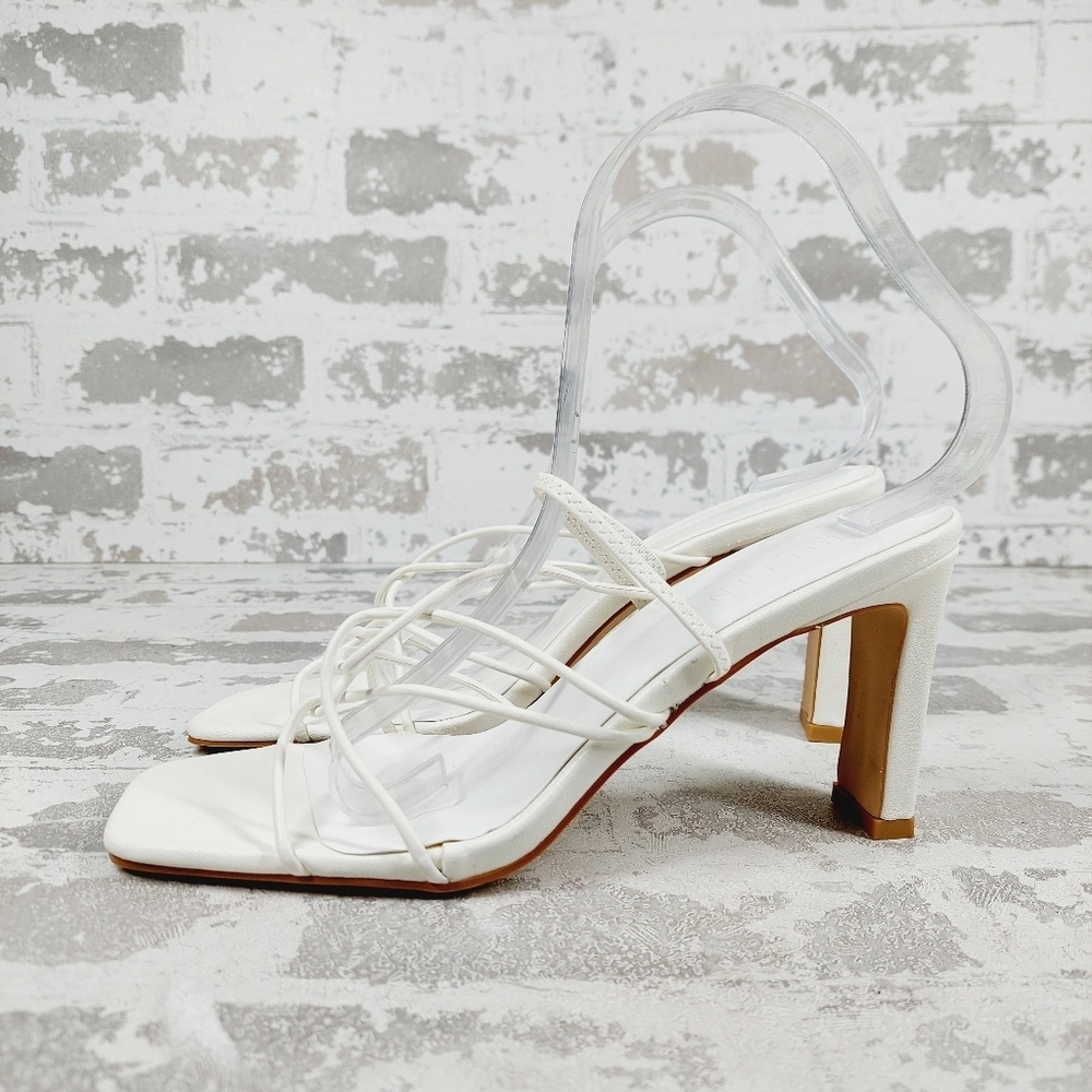 NEW Billini Osara White Strappy Slip On Mules High Heeld Sandals B371